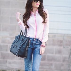 J Crew Tipped boy shirt in pink silk